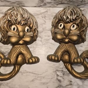 Homco Gold Lion Wall Hooks Set - Decorative Animal Wall Accent